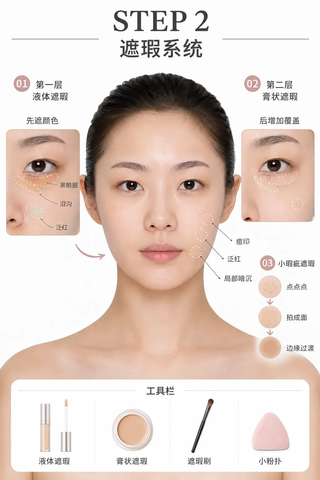 遮瑕系统：黑眼圈与局部瑕疵分层处理